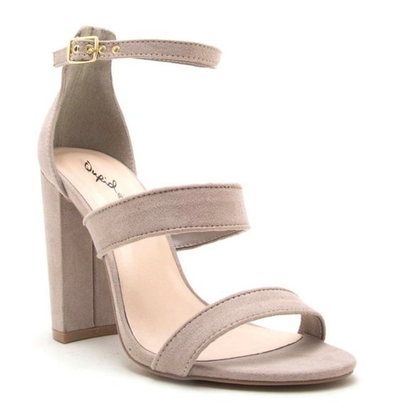 • Qupid • Taupe 3 Band Block Heel Sandals - Picture 2 of 4